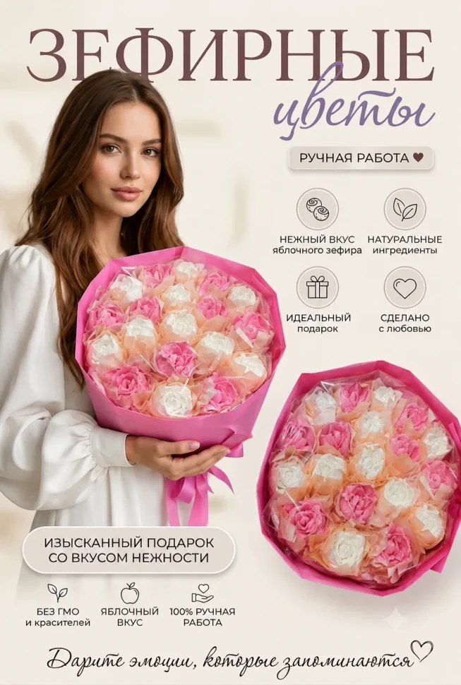 Букет Зефирный Размер XL бело-розовый,350г в Нижневартовске